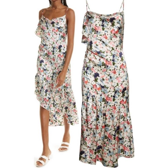 cinq a sept Dresses & Skirts - CINQ Á SEPT Luka Floral Asymmetrical Silk Dress